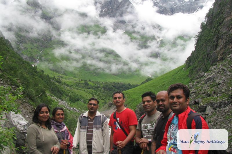 A trekking group on the way deep into the Valley of Flowers