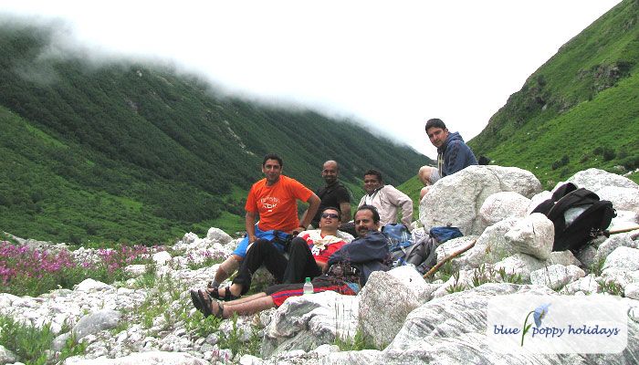 With group members in deeper parts of the valley of flowers, July 2012