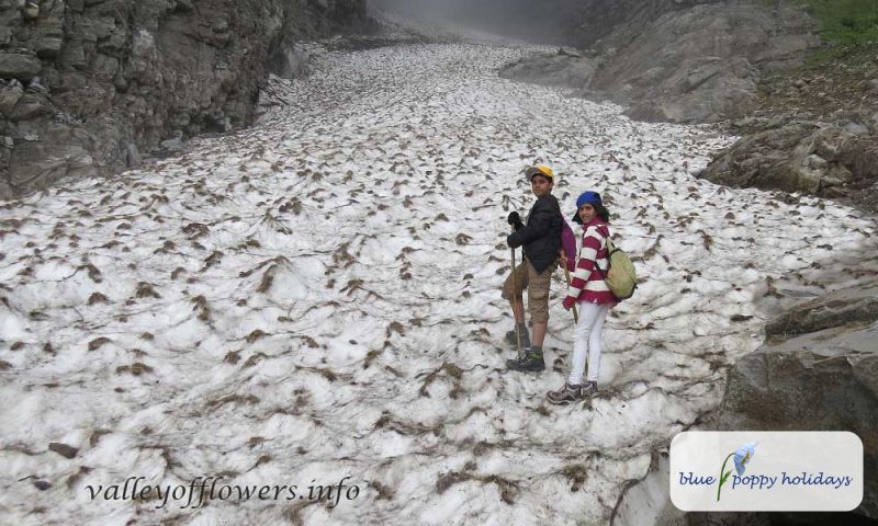 Ghangaria to Hemkund Sahib trek This is not the picture of trek, actually these children wanted to stand on this glacier. Picture was taken in September 1st week.