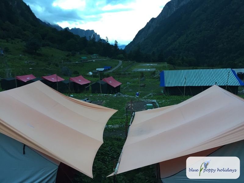 The view across the camps towards the valley
